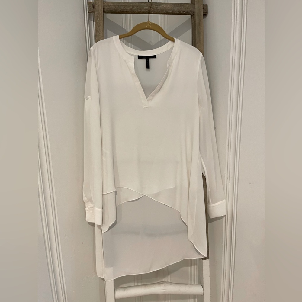 BCBG MAX AZRIA WHITE MAZIE ASYMMETRICAL TOP